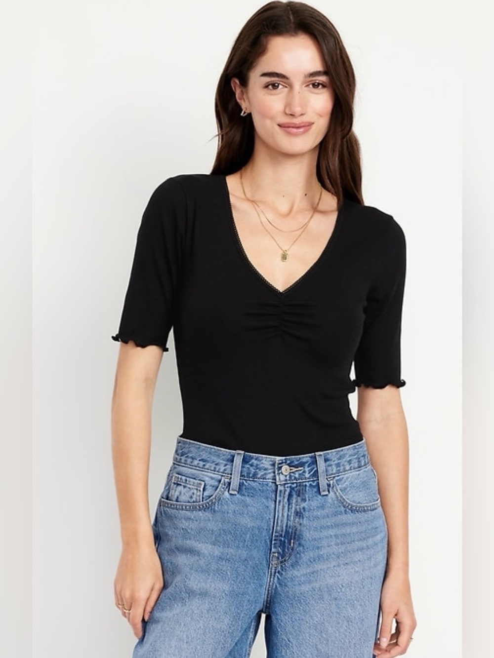 V-Neck Ribbed Tops Set White Black bundle OLD NAVY